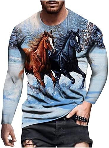 גברים של יומי חולצות 3 ד סוס מודפס חולצת טי ארוך שרוול צווארון עגול קל משקל סוודר מזדמן בעלי