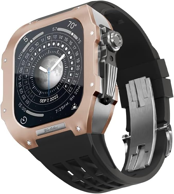 ערכת שינוי שעון שמאל עבור Apple Watch 8 7 75 ממ מארז טיטניום + רצועת ויטון, מארז יוקרה וערכת שינוי פס