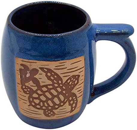 ספל קפה כחול עם עיצוב צב חום ושזוף, נושא ימי, 5.25 אינץ '
