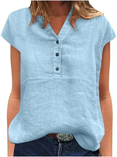 נשים 2023 בגדים שרוול קצר פשתן כותנה נ 'צוואר בראנץ' חולצה בסיסית חולצה חולצת סתיו קיץ לנקבה B5 B5