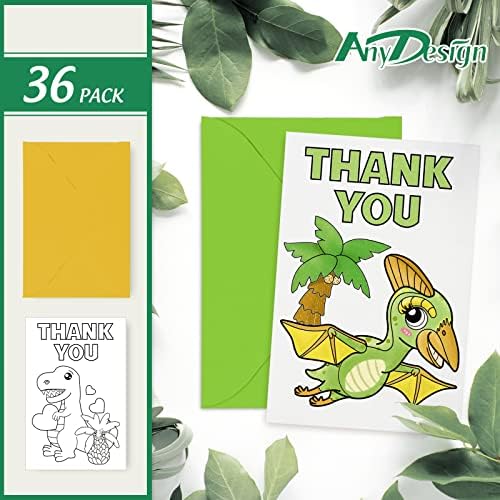 Anydesign 36 חבילה צביעת דינוזאור כרטיסי תודה עם מדבקות מעטפות Diy כרטיסים משלך לצבע ליום הולדת למקלחת