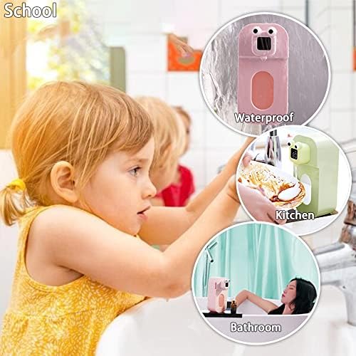 מתקן סבון אוטומטי של אייזית לילדים - קיר הר הצפרדע ורוד מתקן סבון מקציף ללא מגע, USB אטום למים נטענת מקלחת אמבטיה