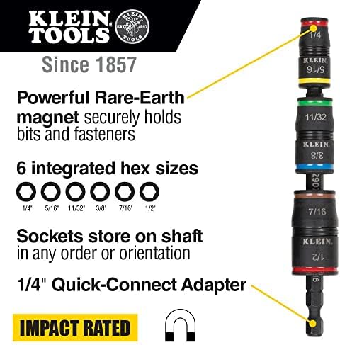 Klein Tools 55482 תרמיל תיק כלים, מארגן כלי סחר כבד פרו ומנהל התקן אימפקט, ערכת שקע היפוך 7-in-1, 6 גדלי