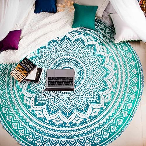 סט עממי של 2 שטיחי מנדלה של מנדלה או שמיכת חוף עגולה היפי הודי הודי בוהמי ממרח שולחן שולחן או בוהו צועני