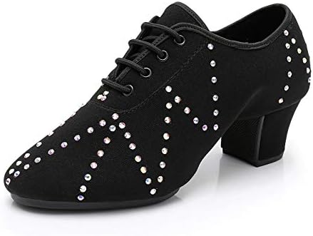 הנשים של היפוזוס נעלי ריקוד לטינית לטינית מורה תרגול נעליים עם אבני חן עקב נמוך 5 סמ, דוגמנית WH-JSX