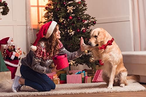 מאקה בייטס כלב חג המולד צווארון צמר אדום עם צווארון צווארון ניילון-קשתות חמות ורכות לכלבים