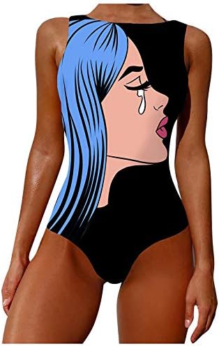 בגד ים חתיכה אחת 2022, קיץ נשים בגד ים גרפיטי מופשט הדפסת רחב רצועות גבוהה צוואר ללא משענת בגדי ים
