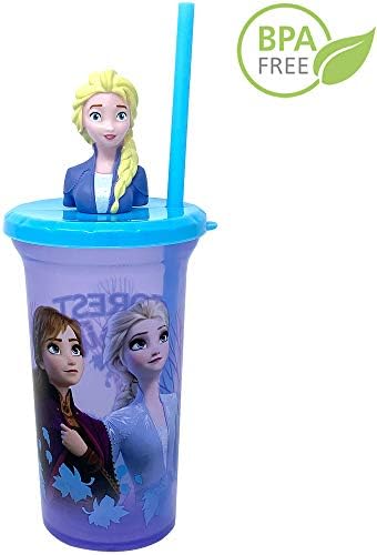 Granshop Disney Frozen Elsa 3D תו 3D עובש מים כוס עם קש לשימוש חוזר, 15oz, BPA בחינם על ידי Zak Designs