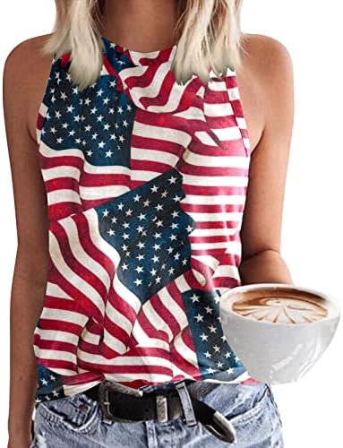 4 ביולי חולצות לנשים דגל אמריקאי קיץ ללא שרוולים גופיות צוואר פסים כוכבים חולצות צבע עניבה חולצות