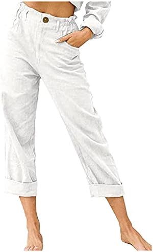 מכנסי פשתן כותנה של ZDFER מכנסי כותנה מכנסי מטען אלסטיים מזדמנים מכנסיים בצבע אחיד מכנסיים ישרים
