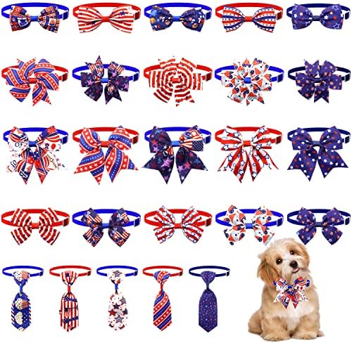 Sinling 25 חלקים פטריוטי כלבים פרפר עם 5 סוגים של עיצובים לנו עניבות החתול של יום העצמאות אביזרי