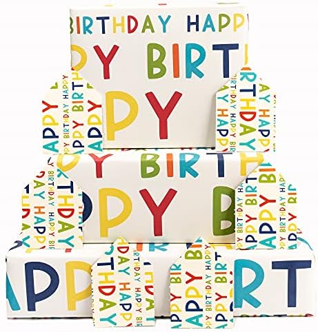 מרכז 23-יום הולדת שמח גלישת נייר - 6 גיליונות של יום הולדת מתנה לעטוף-עבור גברים-בנים-ילדים-צהוב-תוצרת
