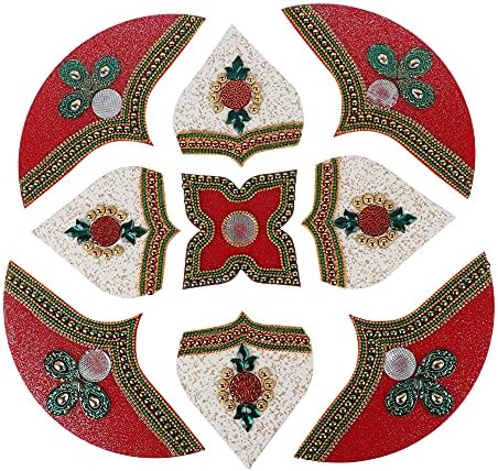 Itiiha White Diamond Rangoli עיצוב הודי לקיר, רצפה ושולחן לקישוט לחג המולד ודיוואלי - 9 חלקים בעבודת