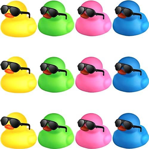 12 יחידות גומי ברווזים עם 12 משקפי שמש / כובעים / בארה' ב / צעיף, חג האהבה מיני גומי ברווזים בתפזורת אמבטיה