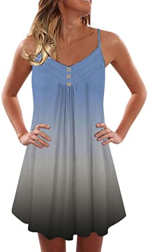 נשים קיץ מקרית צווארון פרחוני מיני שמלה ללא שרוולים ספגטי רצועת כפתור שמלת אונליין נדנדה קצר שמלות שמלה