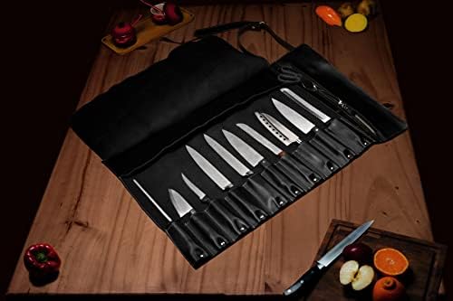 שף סכין רול תיק עשוי אמיתי למעלה תבואה עור - סכין תיק מחזיק 10 סכינים עד 18 בתוספת רוכסן תא לבישול אבזרים –