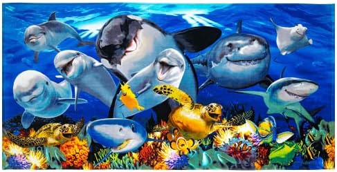 Dawhud Direct Ocean Animals מגבת חוף לילדים, בנות, בנים, גברים, נשים, כריש דולפין צב לוויתן דפסת מגבת