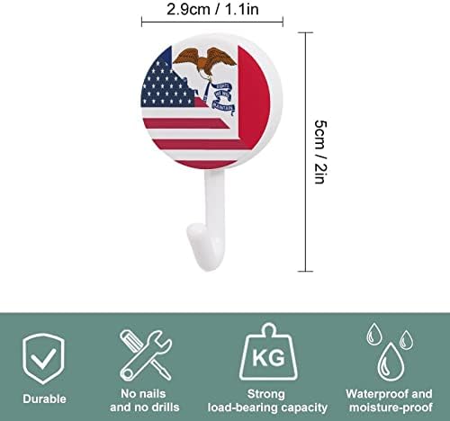 דגל מדינת אמריקה ואיווה ווים עגולים פלסטיק ווים דבק לשימוש חוזר ווים קיר לתלייה לחדר אמבטיה מטבח