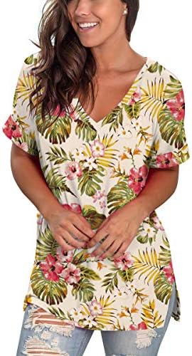 צמרות פרחוניות לנשים נגד חולצות צוואר הוואי פלוס גודל קיץ בקיז 3XL