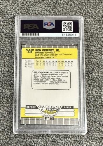 קן גריפי ג'וניור 1989 פלייר 548 חתום על טירון כרטיס בייסבול PSA 10 - כרטיסי חתימה של בייסבול בלוח
