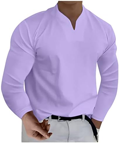 חולצות עבודה של Zefotim לגברים שרוול ארוך V חולצות רגילות בקיץ סקר