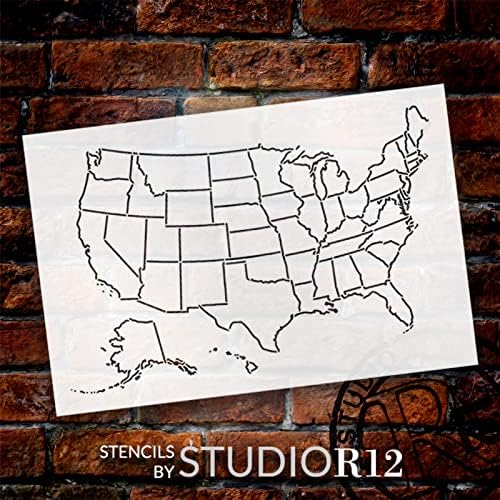 מתווה של ארהב מדינות מפה שסטנסיל מאת Studior12 - Select Size - USA Made - Craft DIY Geography Map לכיתה,
