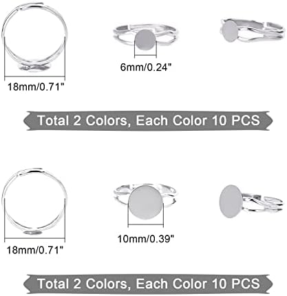 פנדהאל מתכוונן טבעת החסר, 40 יחידות פליז טבעת לוח 6 ממ 8 ממ ריק טבעת בסיס עגול אצבע טבעת מגשי רכיבים