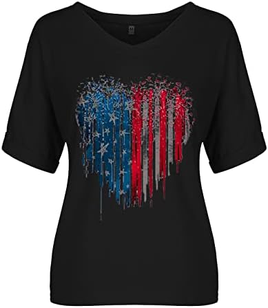 צפותים 4 ביולי חולצות נשים, יום העצמאות מזדמן אמריקאי דגל הדפסת חולצות רופף קצר שרוול עם צווארון