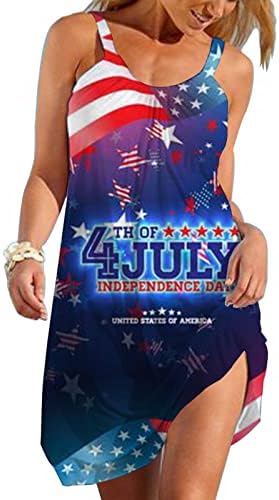 4 ביולי עצמאות שמלות לנשים רופף להתאים חוף שמלה סקסי שמלות קיץ קלע אמריקאי דגל מודפס טנק שמלה