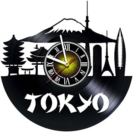 קיר שעון תואם עם טוקיו-מגדל-סקייליין ויניל שיא-יצירות אמנות מתנת רעיון עבור יום הולדת, חג המולד, נשים,