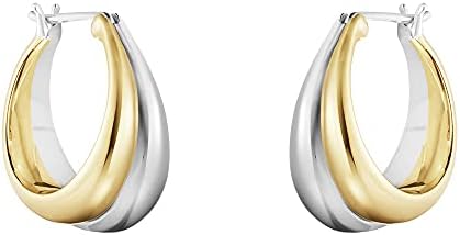 פיקבו עגילי עקומת כסף זהב דו-גוני 18 קראט לנשים / עיצוב איטלקי קל משקל לחץ על עגילי חישוק עליונים