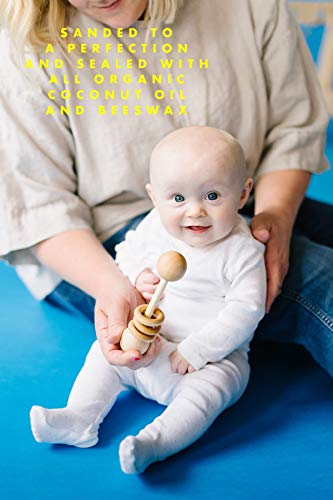 נשכן רעשן לתינוק מעץ מאת הומי בייבי, צעצוע בקיעת שיניים מושלם של מונטסורי לתינוקות, בעבודת יד בארצות הברית, אטום