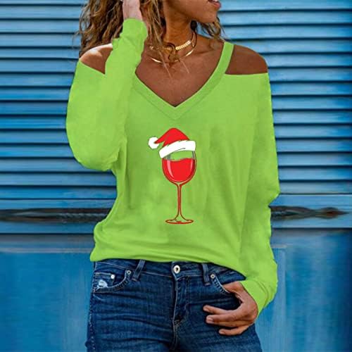 מכוער חג המולד סוודר לנשים סקסי חג הלטר חולצות קר כתף יין זכוכית הדפסת חולצה חידוש חולצות
