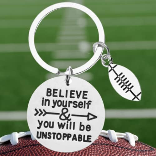 מחזיק מפתחות כדורגל ספורטיבי, השראה להאמין בעצמך ותהיה תכשיטים בלתי ניתנים לעצירה, מתנות כדורגל