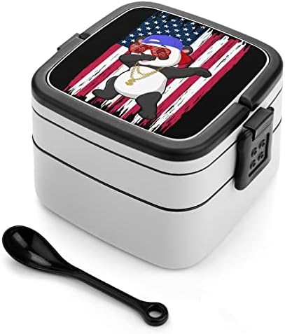 טבילה פנדה עם קופסת אוכל דגל אמריקאית ניידת שכבה כפולה קופסת בנטו קיבולת גדולה מיכל אוכל מיכל אוכל עם כף