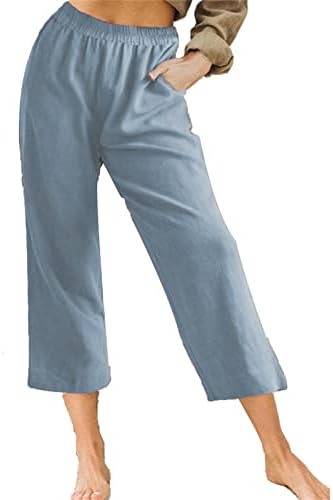 נשים של פשתן קפריס יוגה מכנסיים גבוהה מותן רחב רגל קומפי מכנסיים בטן בקרת פיג ' מה מכנסי טרנינג עם כיסים