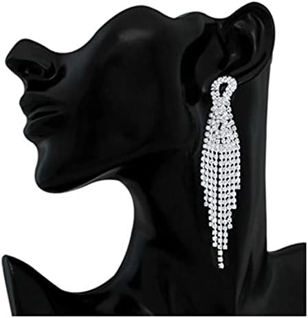 יוקאווה אופנה טאסל להתנדנד עגילי כסף ריינסטון עגילי קריסטל מוגזם הצהרת אוזן תכשיטי עבור נשים ובנות