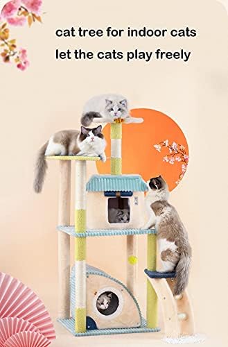 חתול עץ לחתולים מקורה 52.4 סנטימטרים חתול בית מודרני חתול מגדלי חתול דירה רב שכבה עם מדרגות פלטפורמות חתול קן