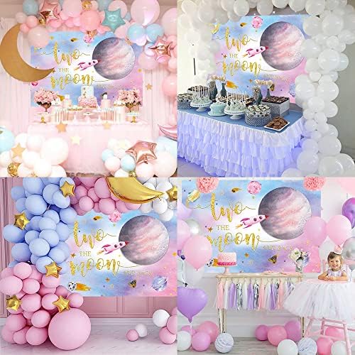 בלימס שני הירח יום הולדת רקע כחול וורוד חלל החיצון 2 מסיבת יום הולדת פוטושוט רקע בנות בן שנתיים