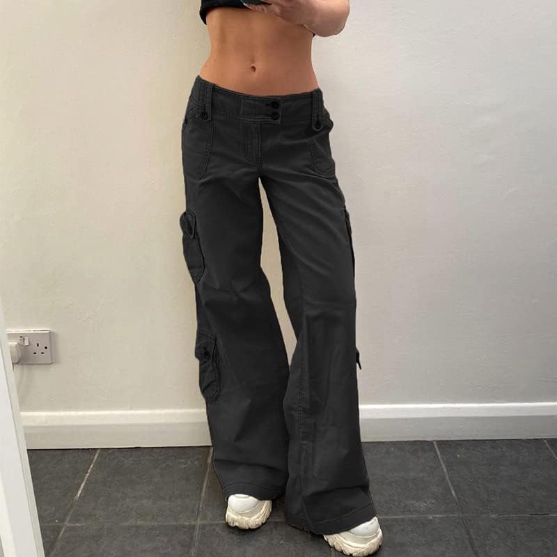מכנסי מטען רחבים נשים מותניים נמוכים מכנסי רגל רחבים רופפים מכתבי סינץ 'מכנסי טרנינג מכנסי טרנינג.