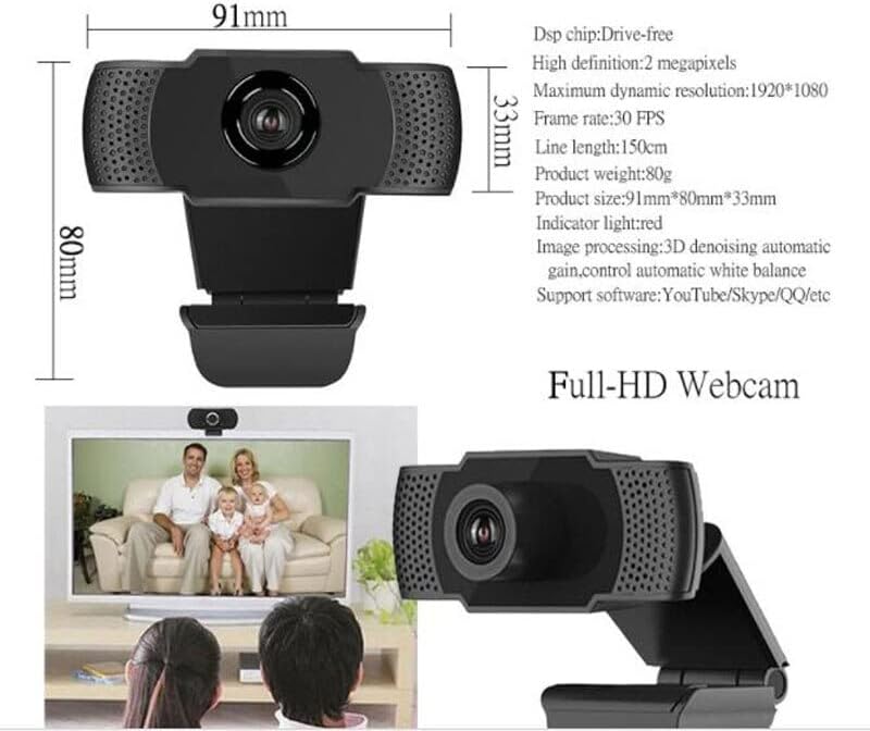 1920 x 1080p HD WebCam מחשב מחשב 30fps 2 מגה פיקסלים וידאו מתקשר למצלמת רשת עם מצלמת מיקרופון HDWEB מיקרופון