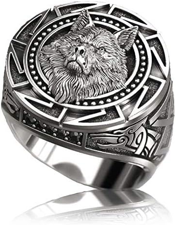 הסלאבית זאב טבעת לגברים, הנורדית ויקינג נורדי זאב ראש טבעת, רטרו זאב טוטם טבעות, זאב חותם טבעות,