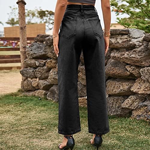 מכנסי רגל רחבים לנשים קיץ כפתור חדש מפוצל מכנסי ג'ינס מזדמנים אופנה מוצקה
