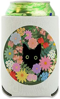 חתול שחור מסתתר בפרחי אביב יכול קריר יותר - שרוול שרוול חיבוק מבודד מתקפל - מחזיק מבודד משקאות