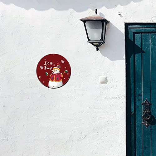 שלט חג מולד שמח תן לזה שלג איש שלג ציור אדום עגול מתכת קישוטי חג מולד לארונות שלט זר מתכת כפרי