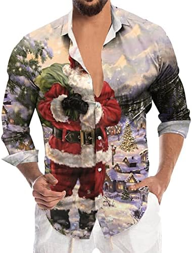 XXBR לחג המולד כפתור מזדמן מטה חולצות לגברים שרוול ארוך צווארון צוואר צוואר צוואר צמרות חג המולד של