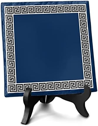 חיל הים כחול שחור קרמיקה פלאק שולחן קישוטי סימן, סינית מסורתית גיאומטריה אריח דפוס עיצוב שולחן סימן-זיכרון