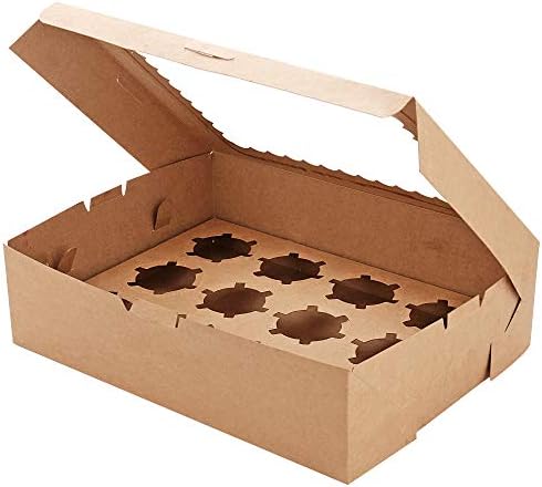 קופסאות קאפקייקס בעלות 6 סטים מכילות 12 קאפקייקס סטנדרטיים, מיכלי קאפקייקס חומים עם חלונות ותוספות, מנשא קאפקייקס,