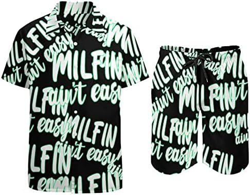 Milf'n Ain't Easy's Heal's 2 חלקים תלבושות חוף כפתור הוואי למטה חולצה עם שרוול קצר וחליפות מכנסיים