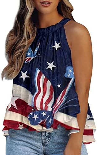 חולצה 4 ביולי גופיות טנק לנשים דגל אמריקאי קיץ קיץ חולצה ללא שרוולים כוכבים פסים גופיות אתלטיות של צבע